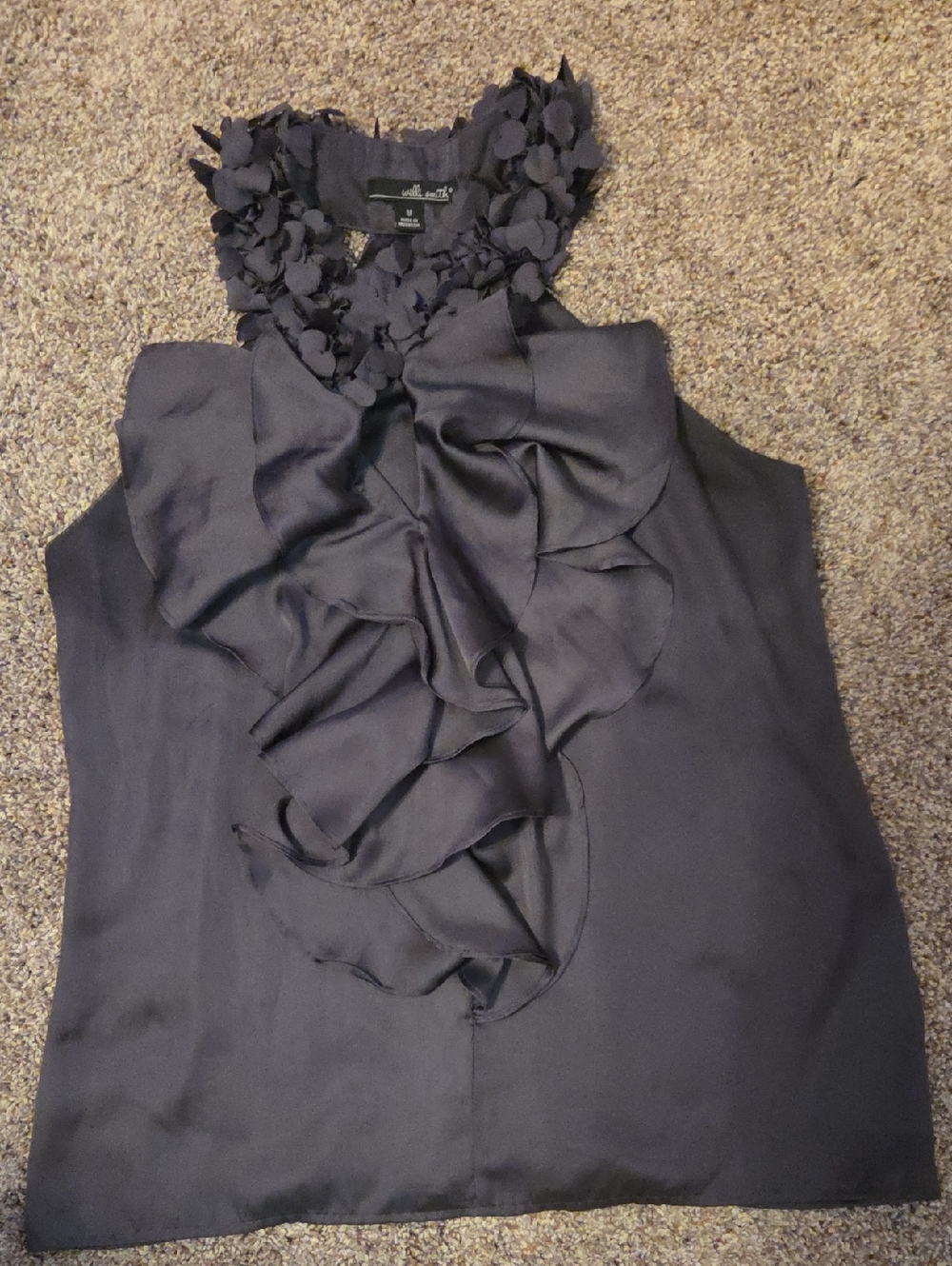 Willi Smith Charcoal Ruffle Front Sleeveless Camisole